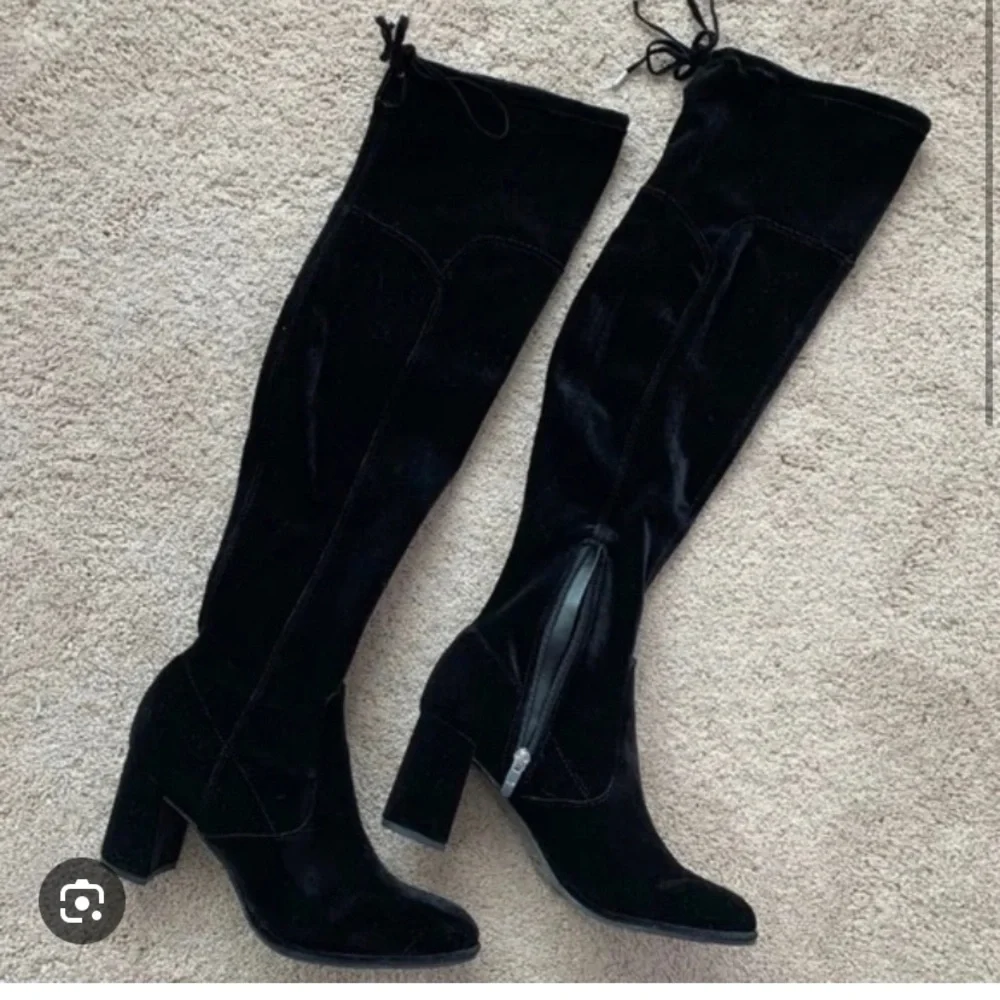 NWOT Marc Fisher Over The Knee Black Velvet block heal Boots size 7.5